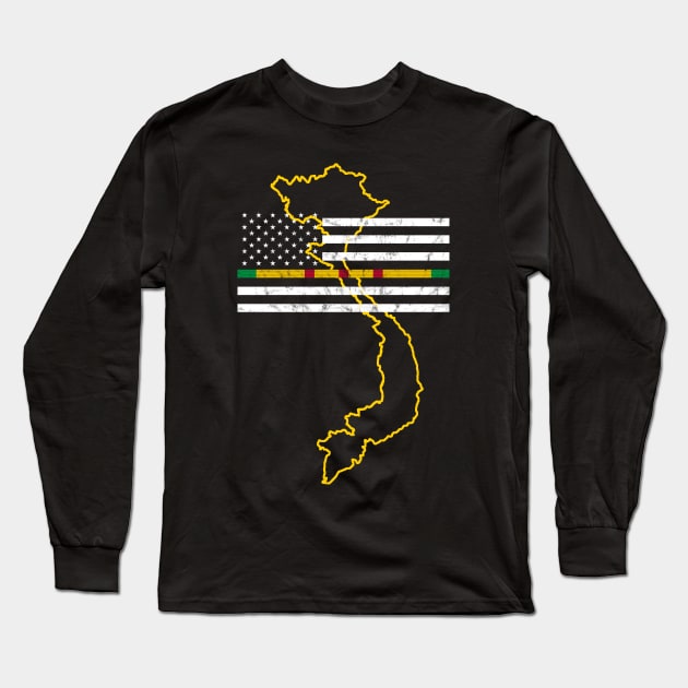 Vietnam Veteran Thin Line American Flag Pride Long Sleeve T-Shirt by Revinct_Designs